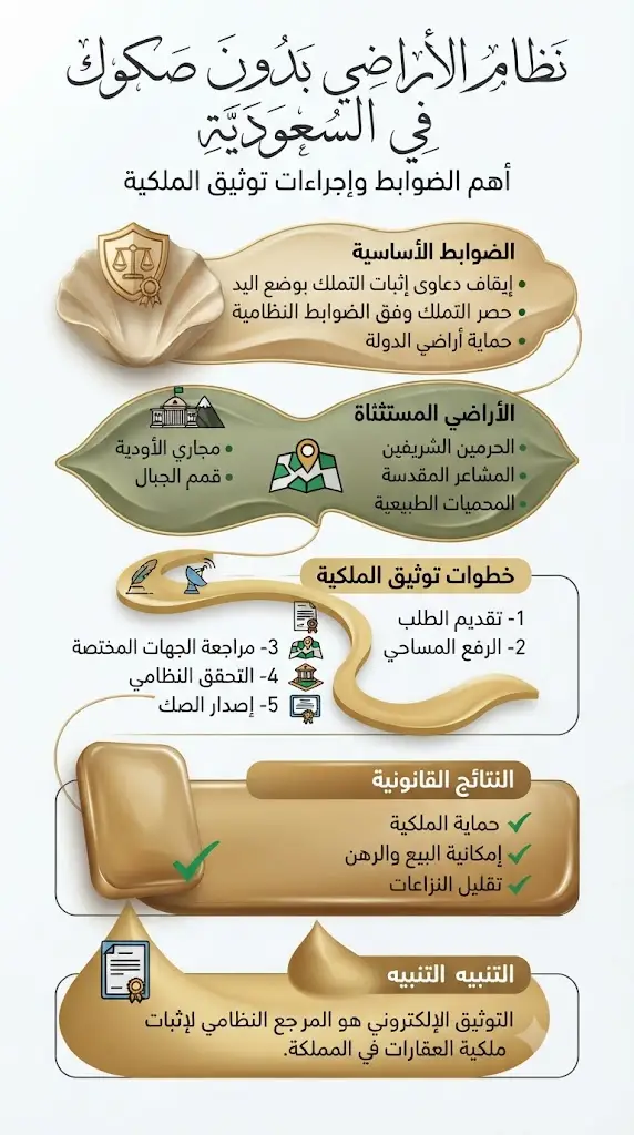 نظام الأراضي بدون صكوك في السعودية 2 إنفوغرافيك يوضح إجراءات نظام الأراضي بدون صكوك في السعودية