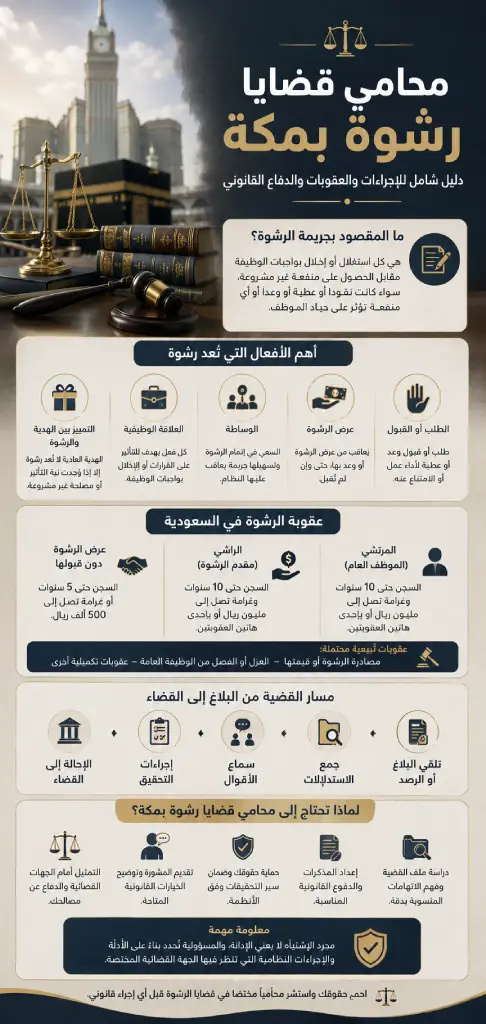 استعانة شخص بمكتب محامي قضايا رشوة بمكة لمناقشة الدفوع القانونية وإجراءات التحقيق الجنائي