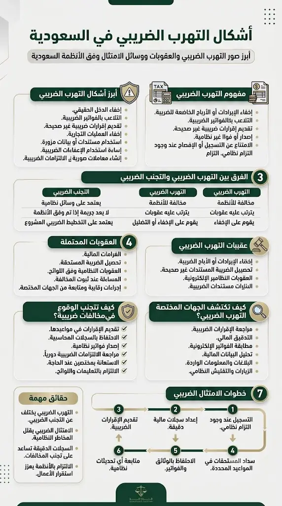 أشكال التهرب الضريبي في السعودية 2 إنفوغرافيك يوضح أشكال التهرب الضريبي في السعودية والعقوبات المترتبة عليه