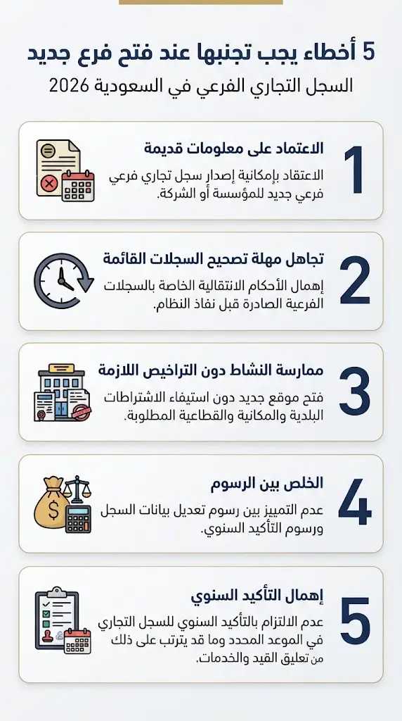 جدول مقارنة تنظيمي يوضح بدائل وحالة فتح سجل تجاري فرعي والفروع التشغيلية