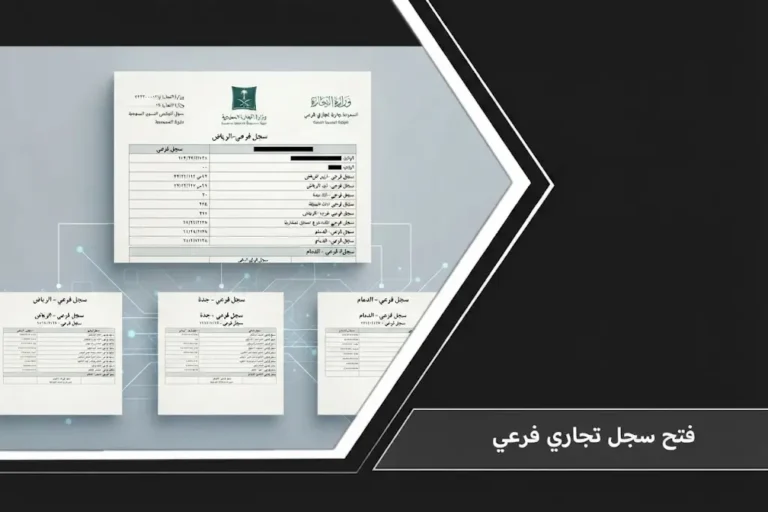 واجهة رقمية رسمية تعبر عن إجراءات ومستجدات فتح سجل تجاري فرعي عبر منصة الأعمال