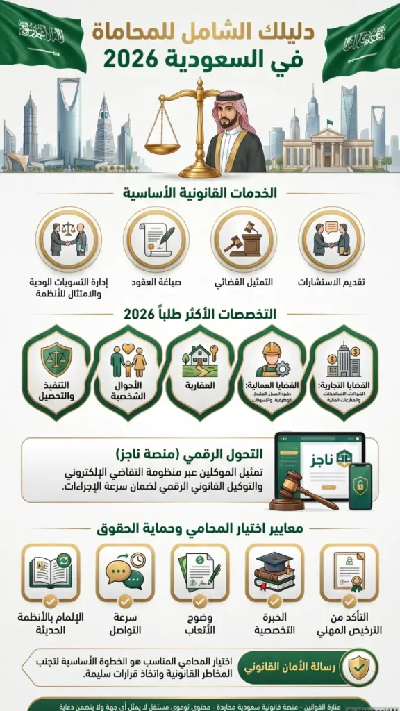 محام أو محامي بالسعودية: الدليل الشامل لاختيار المحامي المناسب وحماية حقوقك القانونية 2026 2 شخص يستشير محامٍ أو محامي في السعودية لتمثيله في إجراءات قانونية رسمية