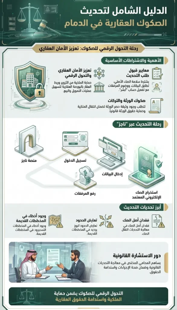 طريقة تحديث الصكوك في الدمام: 7 خطوات لإتمام التحول الرقمي 2 شرح توضيحي لخطوات طريقة تحديث الصكوك في الدمام عبر بوابة ناجز الإلكترونية.