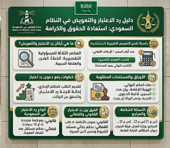 إنفوغرافيك يوضح شروط وخطوات رد الاعتبار والتعويض في السعودية منصة منارة القوانين