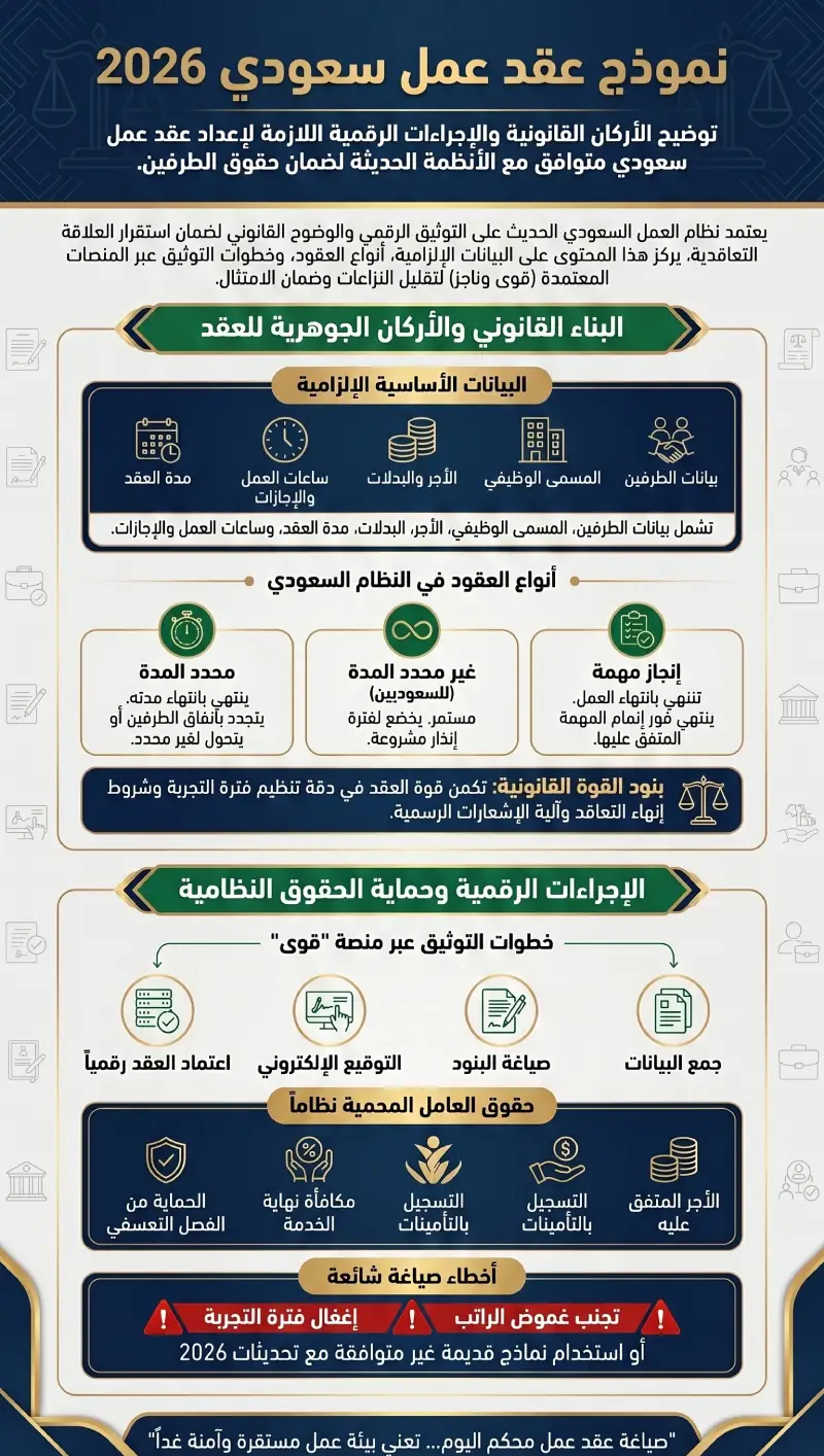  انفوغرافيك نموذج عقد عمل سعودي 2026