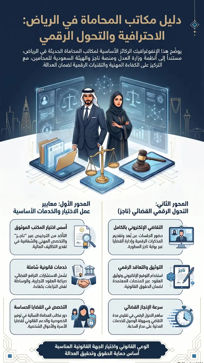 ميزان العدالة ومطرقة القاضي في مكتب محامي الرياض لتقديم الاستشارات القانونية.