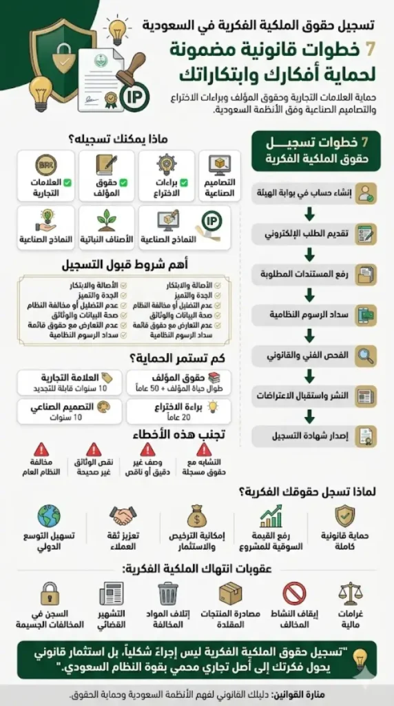 إجراءات تسجيل حقوق الملكية الفكرية في السعودية وفق الأنظمة الرسمية