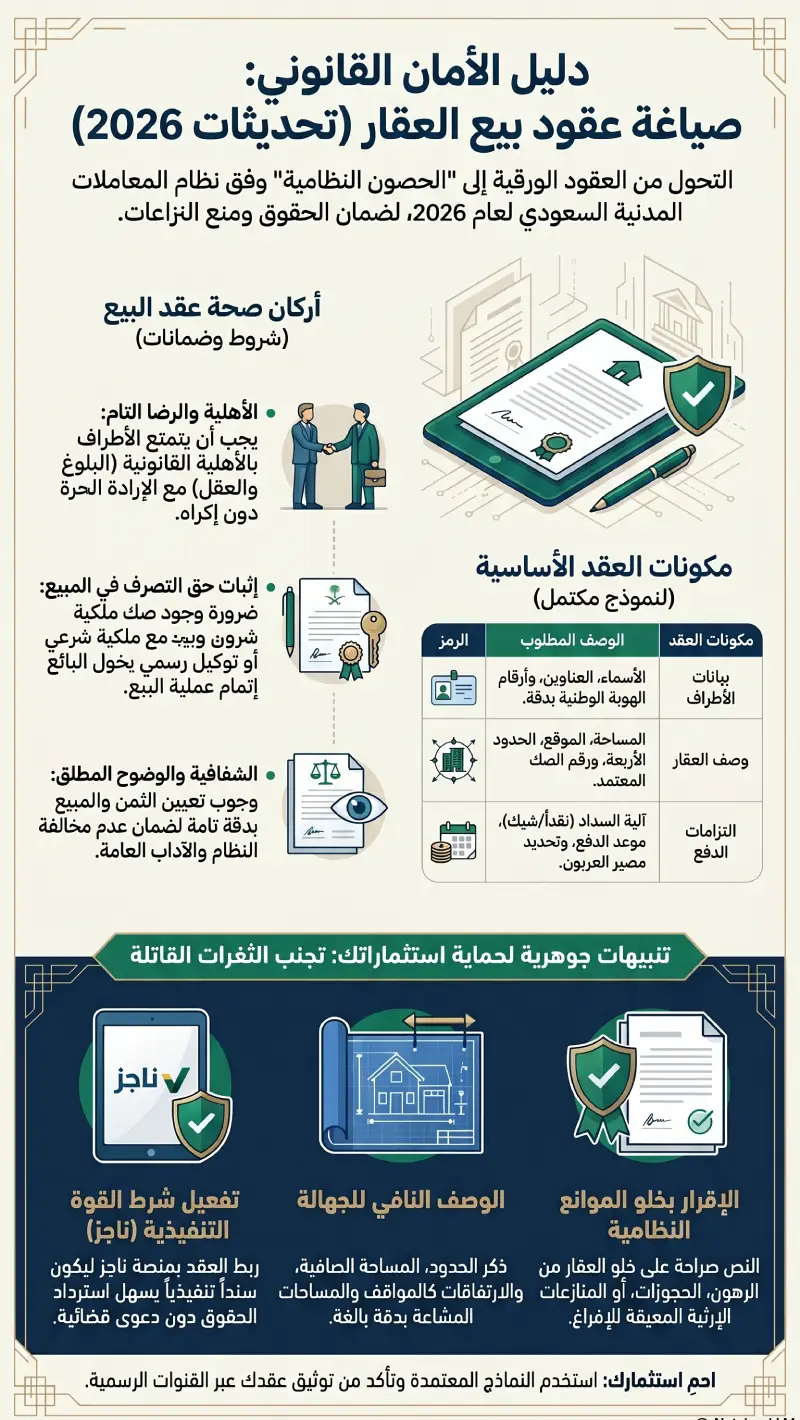 طريقة صياغة عقد بيع عقاري احترافي في السعودية - منارة القوانين