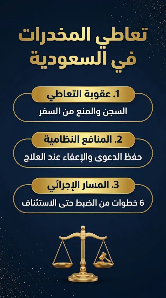 إنفوجرافيك يوضح أحكام تعاطي المخدرات في السعودية وشروط الإعفاء والمسار الإجرائي للقضية