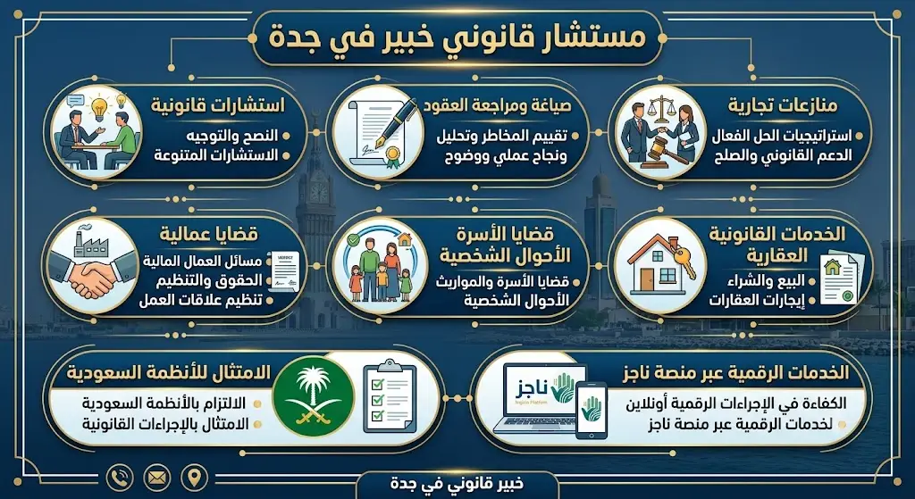 مستشار قانوني خبير في جدة يقدم استشارات قانونية متخصصة ومراجعة العقود وفق الأنظمة السعودية.