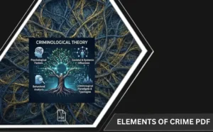 Featured cover image for the guide on elements of crime PDF featuring criminological theory concepts and Saudi penal legal analysis.