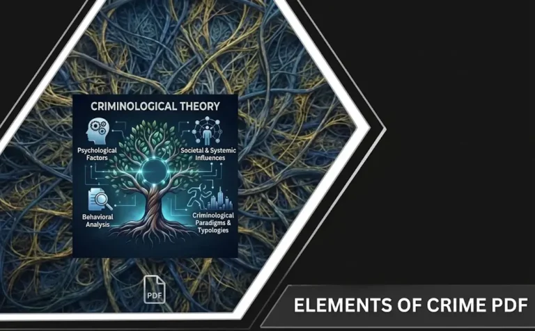 Featured cover image for the guide on elements of crime PDF featuring criminological theory concepts and Saudi penal legal analysis.